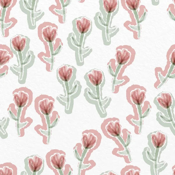 Seamless Cute Watercolour Flowers Pattern Paper Texture Background Greeting Card — Vettoriale Stock