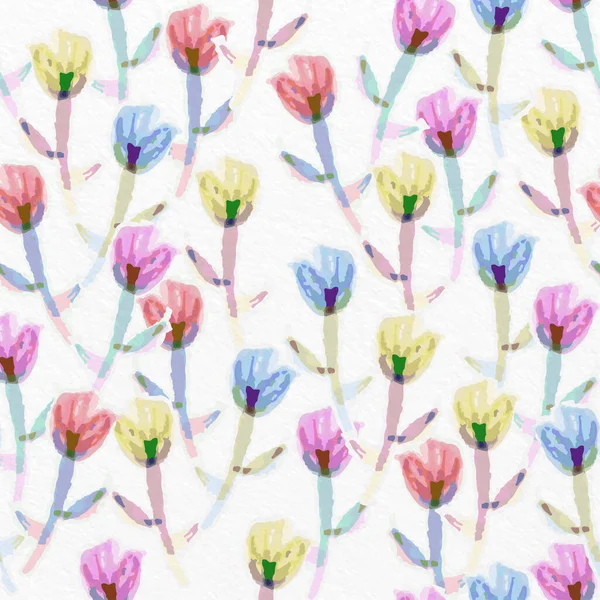 seamless mixed rainbow watercolour flowers pattern on paper texture background , greeting card or fabric