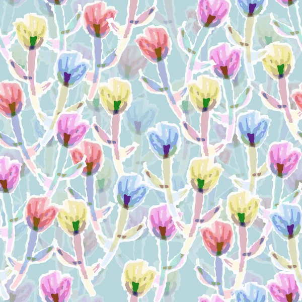 Seamless Mixed Tiny Flowers Watercolour Pattern Background Greeting Card Fabric — Stockvektor