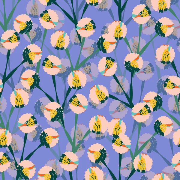 seamless abstract flowers pattern on violet background , greeting card or fabric