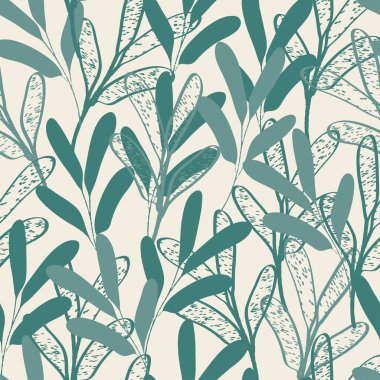 Kusursuz karışık el çizimi yeşil yapraklar desen arka plan, tebrik kartı veya kumaş