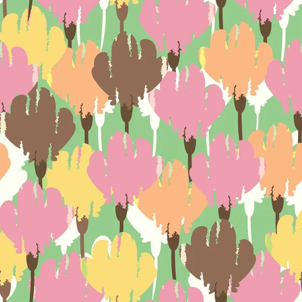 Απρόσκοπτη Μικτή Πολύχρωμα Λουλούδια Μοτίβο Πράσινο Φόντο Ευχετήρια Κάρτα Ύφασμα — Διανυσματικό Αρχείο