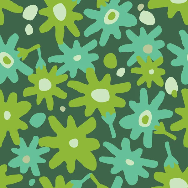 Nahtlos Gemischte Grüne Hand Gezeichnet Blumen Muster Hintergrund Grußkarte Oder — Stockvektor