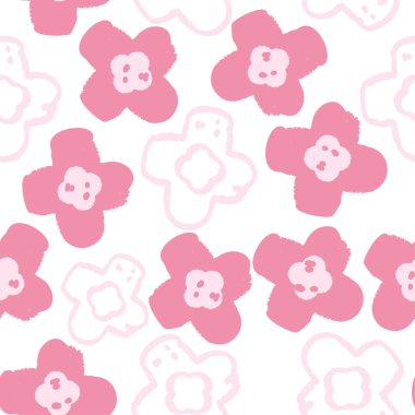 Karalama pembe el çizilmiş çiçekler, kusursuz desenli arka plan, tebrik kartı veya kumaş