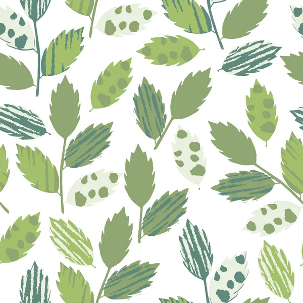 Nahtlose Gemischte Grüne Blätter Hintergrund Grußkarte Oder Stoff — Stockvektor