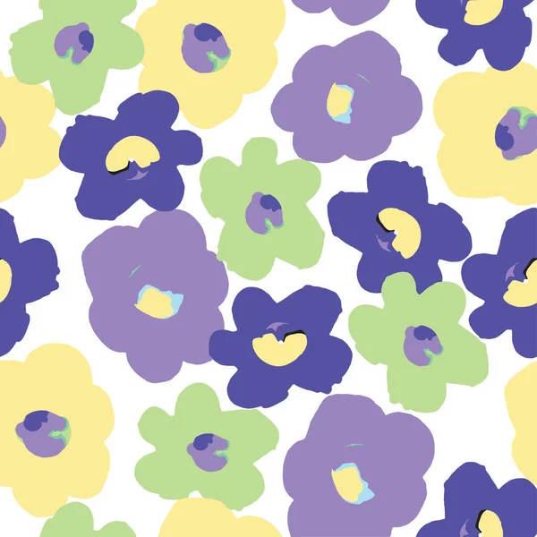 Seamless Mixed Hand Drawn Flowers Pattern Background Greeting Card Fabric — Stockvektor
