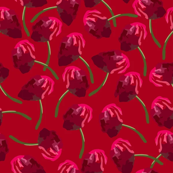 Rosa Roja Dibujada Mano Sin Costuras Flores Patrón Fondo Tarjeta — Vector de stock
