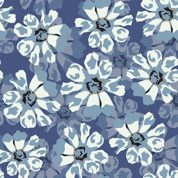 Nahtlose Abstrakte Blaue Blütenmuster Hintergrund Grußkarte Oder Stoff — Stockvektor