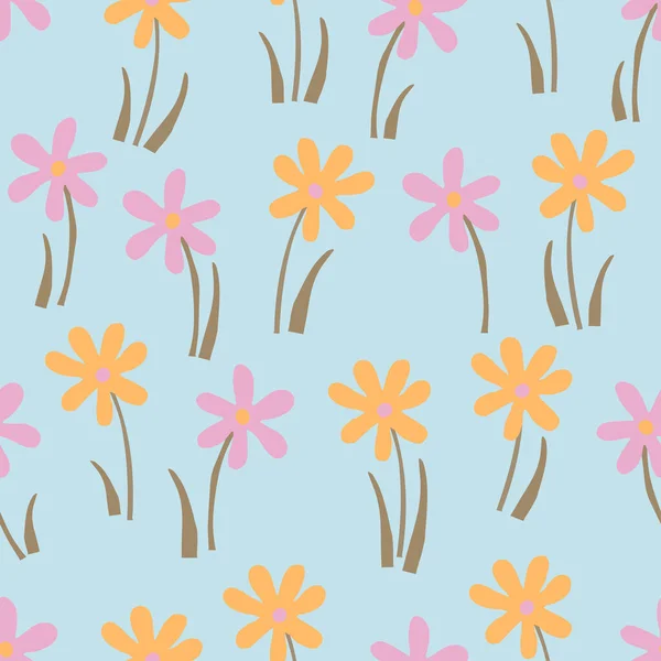 Nahtlose Niedliche Pastell Handgezeichnete Blumen Muster Hintergrund Grußkarte Oder Stoff — Stockvektor