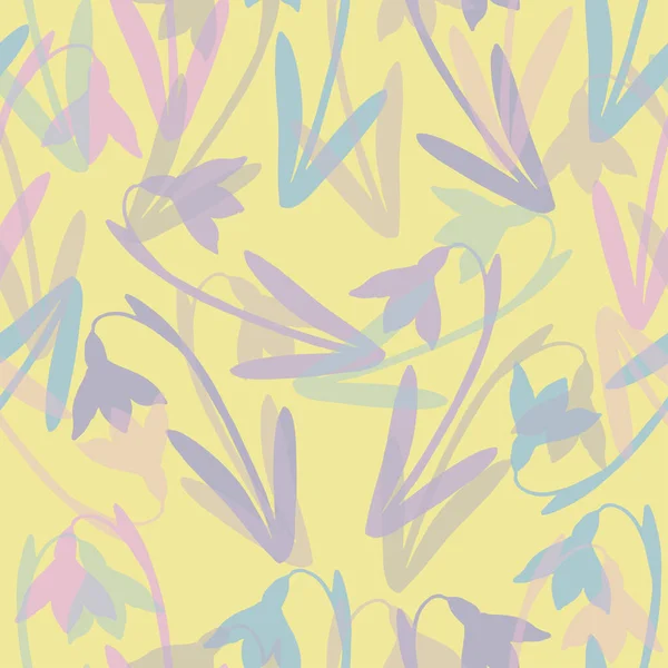 Motif Fleurs Sans Couture Pastel Doodle Sur Fond Jaune Carte — Image vectorielle