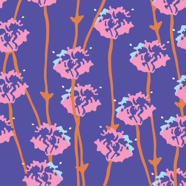 Kusursuz çok renkli polka, yaban çiçekleri desenli arkaplan, tebrik kartı veya kumaş