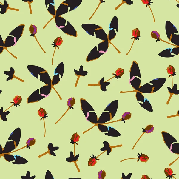 Бесшовные Разноцветные Каракули Крошечные Цветы Листья Узор Фон Поздравительная Открытка — стоковый вектор