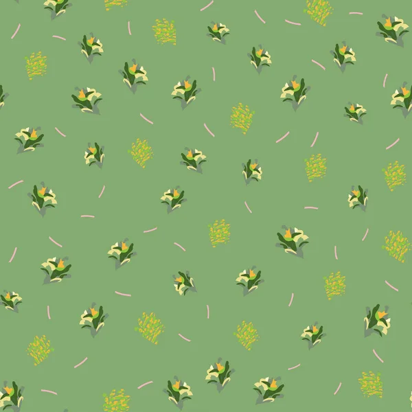 Seamless Doodle Cute Tiny Flowers Pattern Background Greeting Card Fabric — Vector de stock