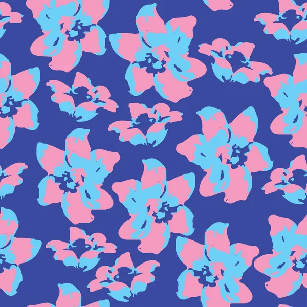Seamless Abstract Blue Pink Flowers Pattern Background Greeting Card Fabric — Stockvektor