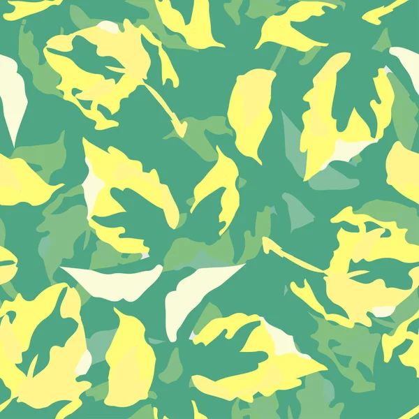 Nahtlose Abstrakte Handgezeichnete Grüne Und Gelbe Blätter Hintergrund Grußkarte Oder — Stockvektor