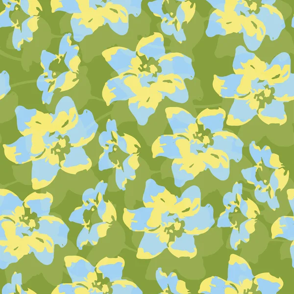 Seamless Abstract Blue Yellow Flowers Pattern Background Greeting Card Fabric — Image vectorielle