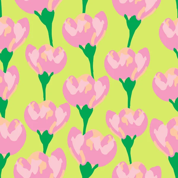 Seamless Cute Hand Drawn Pink Flowers Background Greeting Card Fabric — Vettoriale Stock