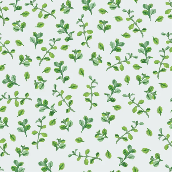 Nahtlose Kritzeln Grüne Winzige Blätter Muster Hintergrund Grußkarte Oder Stoff — Stockvektor