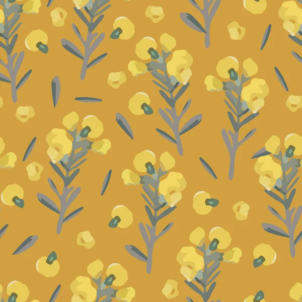 Seamless Mixed Tiny Yellow Flowers Background Greeting Card Fabric — Stockvektor