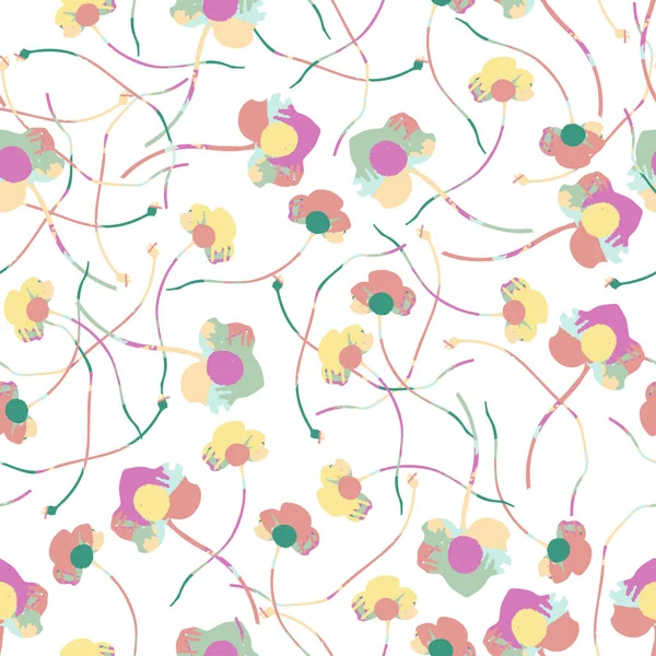 Seamless Summer Pattern Background Hand Drawn Multicolour Flowers Greeting Card — Stockvektor