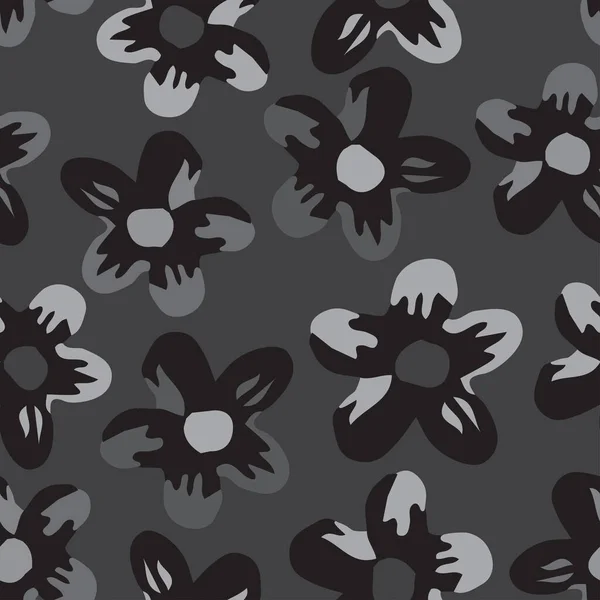 Nahtlose Niedliche Muster Hintergrund Mit Kritzelei Monochrom Blume Grußkarte Oder — Stockvektor