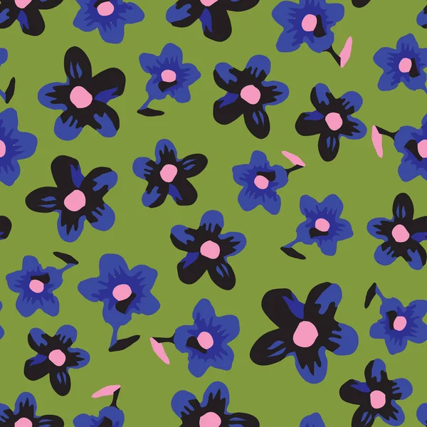 Printseamless Cute Pattern Background Doodle Blue Flower Greeting Card Fabric — Stockvektor