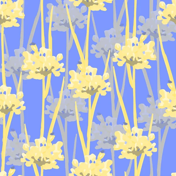 Seamless Nature Pattern Background Yellow Hand Drawn Flower Bush Greeting — Vetor de Stock