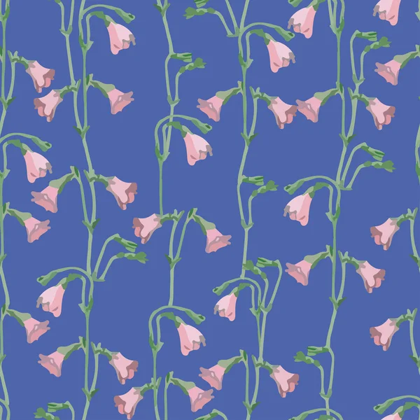 Seamless Pink Wild Flowers Pattern Blue Background Greeting Card Fabric — Stock vektor
