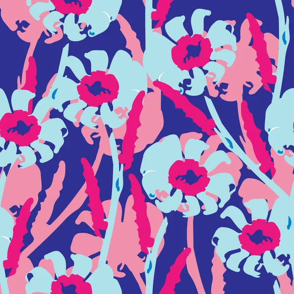 Seamless Plants Pattern Background Mixed Hand Drawn Brused Flowers Greeting — Vetor de Stock