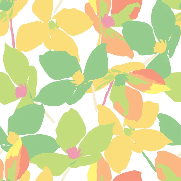 Nahtlose Pflanzen Muster Hintergrund Gemischt Blühende Blumen Grußkarte Oder Stoff — Stockvektor