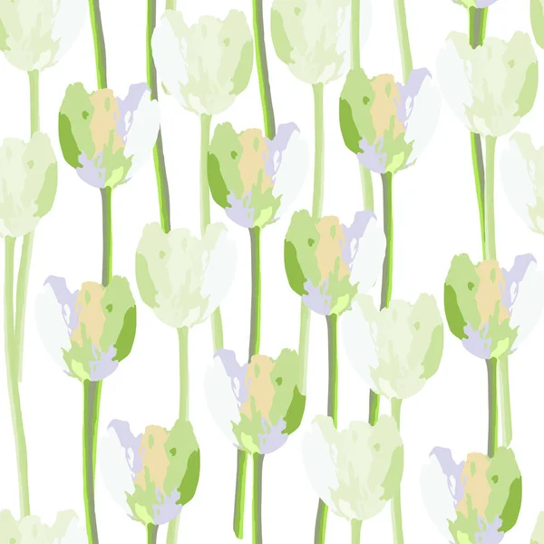 Seamless Plants Pattern Background Pastel Tulip Flowers Greeting Card Fabric — Stockový vektor