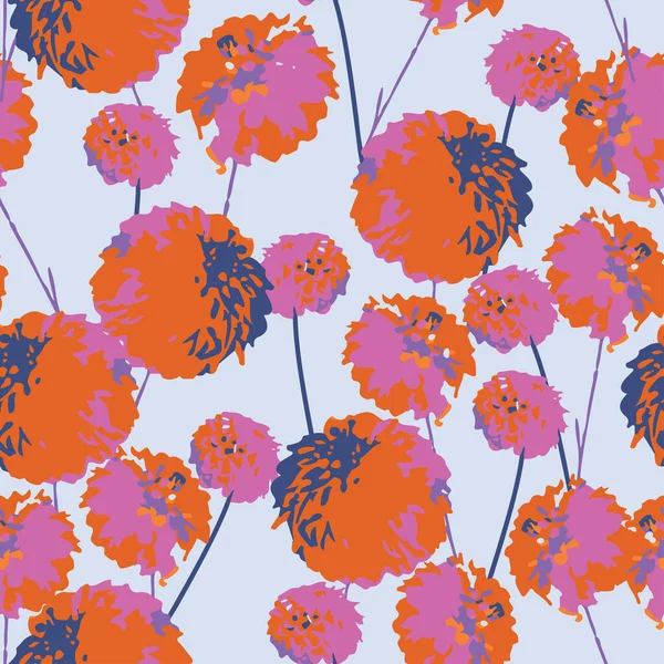 Seamless Doodle Plants Pattern Background Dot Flowers Greeting Card Fabric — Stockvektor