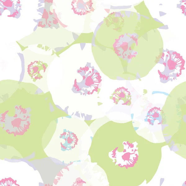 Seamless Plants Pattern Background Pastel Circle Flowers Greeting Card Fabric — Archivo Imágenes Vectoriales