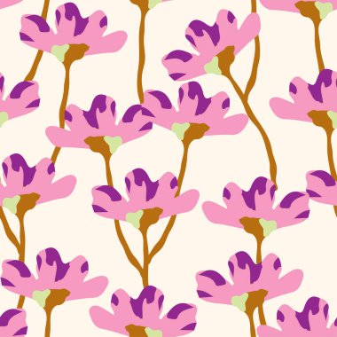 seamless plants pattern background with pink flowers , greeting card or fabric