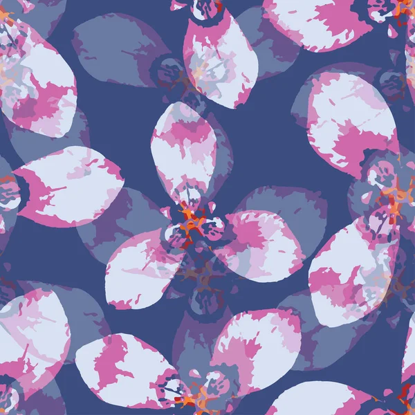Seamless Plants Pattern Blue Background Orchids Greeting Card Fabric — Stockvektor