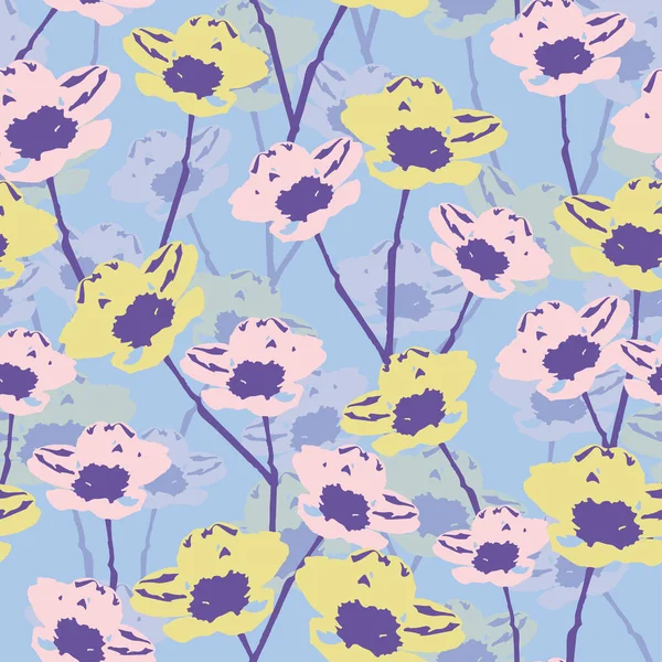 Seamless Plants Pattern Background Cute Pastel Flowering Vines Greeting Card — 스톡 벡터