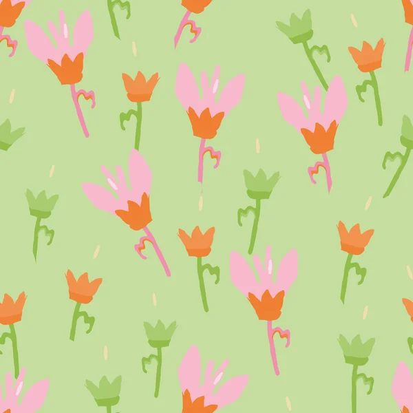 Seamless Plants Pattern Background Mixed Cute Flowers Greeting Card Fabric — Διανυσματικό Αρχείο