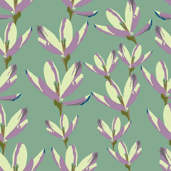 Seamless Plants Pattern Green Background Flowers Greeting Card Fabric — Vetor de Stock