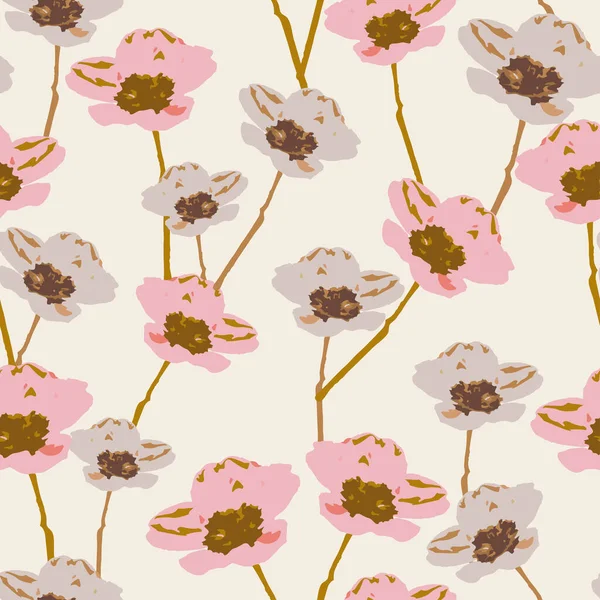 Seamless Plants Pattern Background Cute Hand Drawn Flowers Greeting Card — Image vectorielle