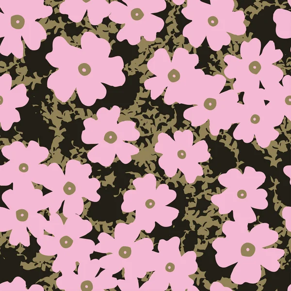 Fond Motif Plantes Sans Couture Avec Jolies Fleurs Forêt Carte — Image vectorielle