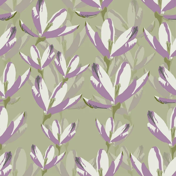 Seamless Plants Pattern Background Twotone Flowers Greeting Card Fabric — Vetor de Stock