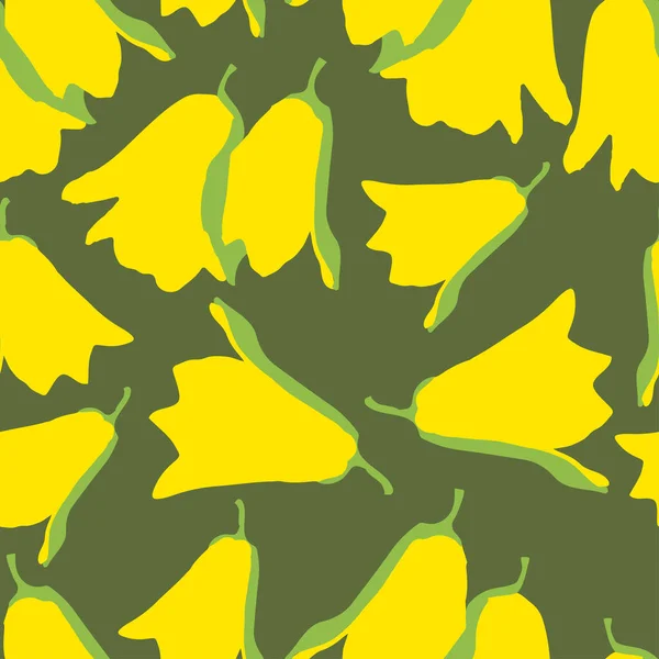 Seamless Plants Pattern Background Yellow Flowers Bell Greeting Card Fabric — Vector de stock