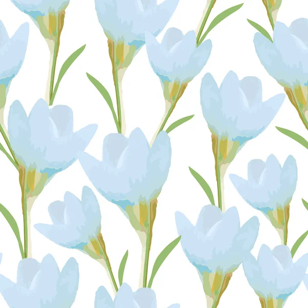 Seamless Plants Pattern Background Blue Blooms Greeting Card Fabric — Vettoriale Stock