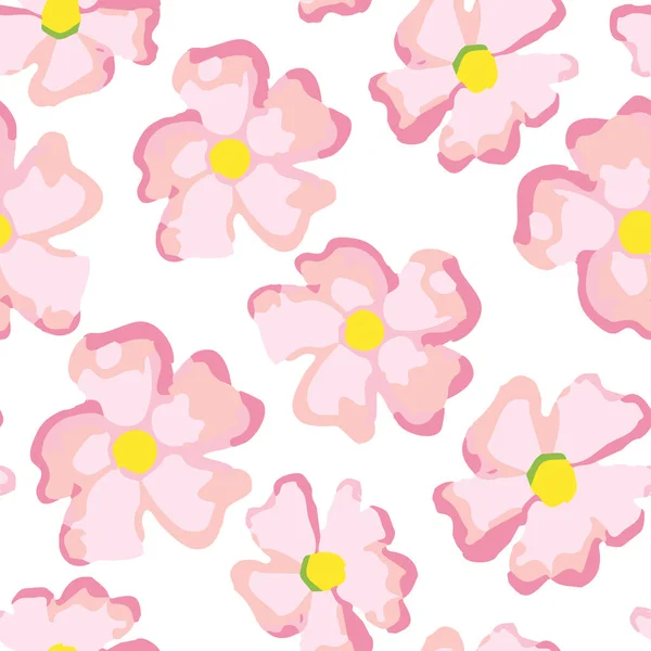 Seamless Plants Pattern Background Pink Flowers Greeting Card Fabric — Stockvektor