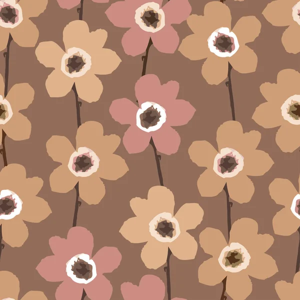 Nahtlose Pflanzen Muster Hintergrund Mit Blumenfeldern Grußkarte Oder Stoff — Stockvektor