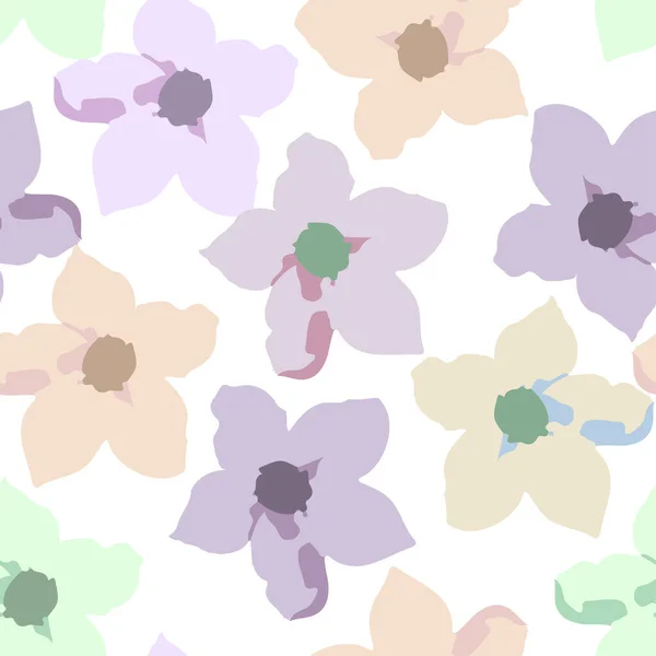 Seamless Plants Pattern White Background Pastel Flower Greeting Card Fabric — 스톡 벡터