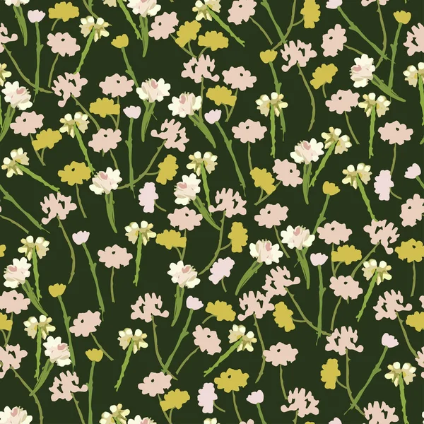 Fond Motif Plantes Sans Couture Avec Des Fleurs Dans Couvercle — Image vectorielle