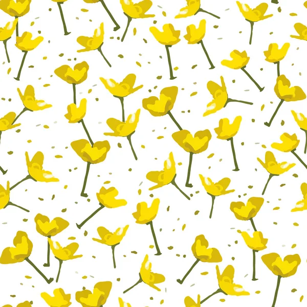 Nahtlose Pflanzen Muster Hintergrund Mit Gelben Wildblumen Grußkarte Oder Stoff — Stockvektor