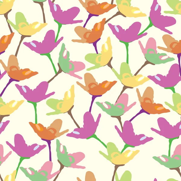 Seamless Plants Pattern Background Colourful Cute Flowers Greeting Card Fabric — Διανυσματικό Αρχείο