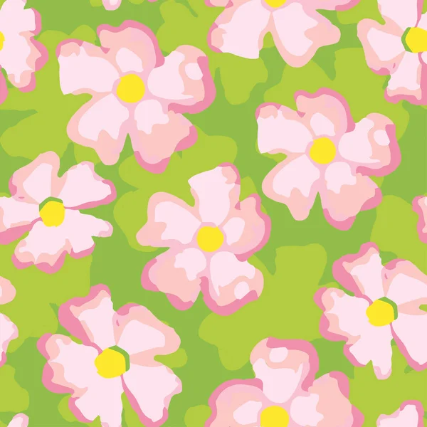 Nahtlose Pflanzen Muster Hintergrund Mit Kritzeln Frische Blumen Grußkarte Oder — Stockvektor